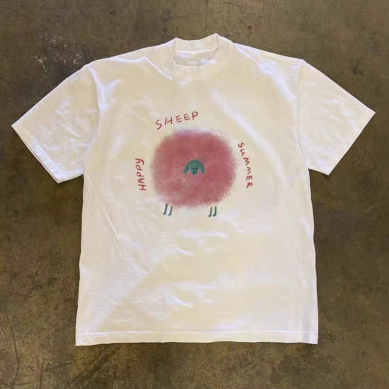 Japanese Brand White washed vintage lamb print t-shirt Size US M / EU 48-50 / 2 - 1 Thumbnail