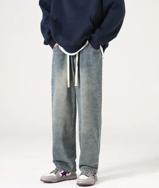 VIBE Japanese retro washed distressed loose straight jeans Size US 32 / EU 48 - 1 Thumbnail