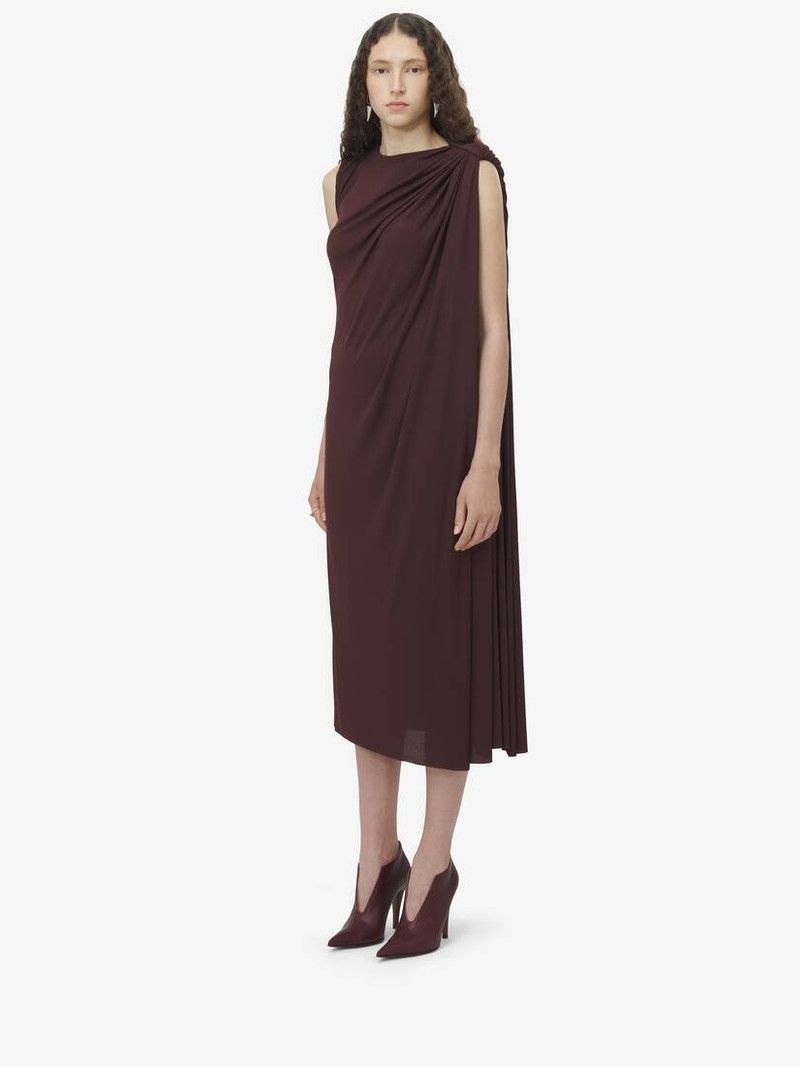 Alexander McQueen o1srvl11e0226 Draped Midi Dress in Burgundy Size XL / US 12-14 / IT 48-50 - 4 Thumbnail