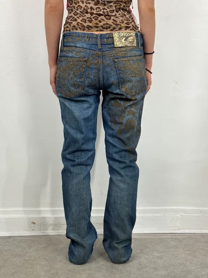 Just Cavalli SS2007 Cavalli Baroque Gold Pattern Blue Denim Jeans Size 26" / US 2 / IT 38 - 3 Thumbnail