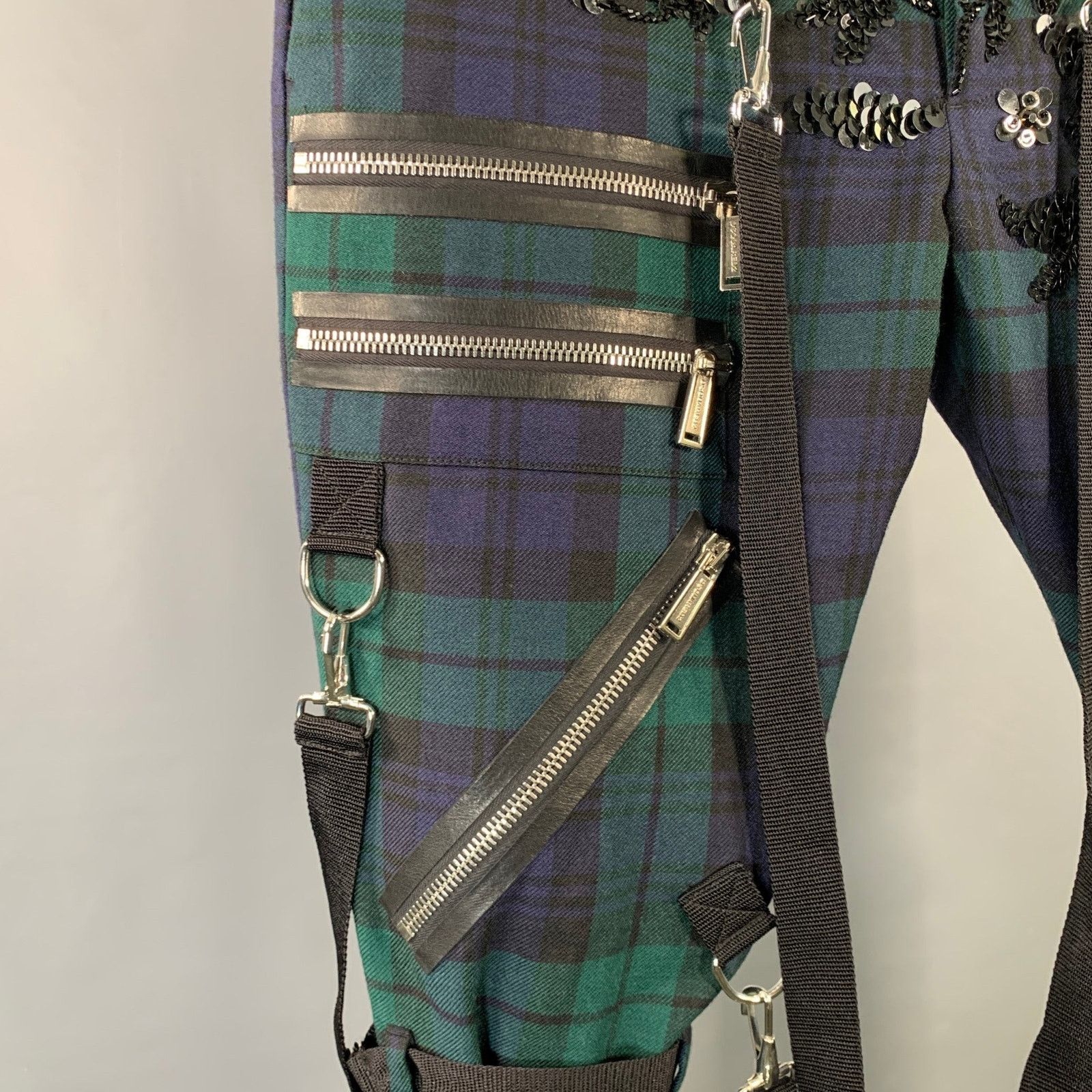 Dsquared2 Green Navy Black Blackwatch Plaid Wool Bondage Casual Pants Size US 38 / EU 54 - 4 Thumbnail