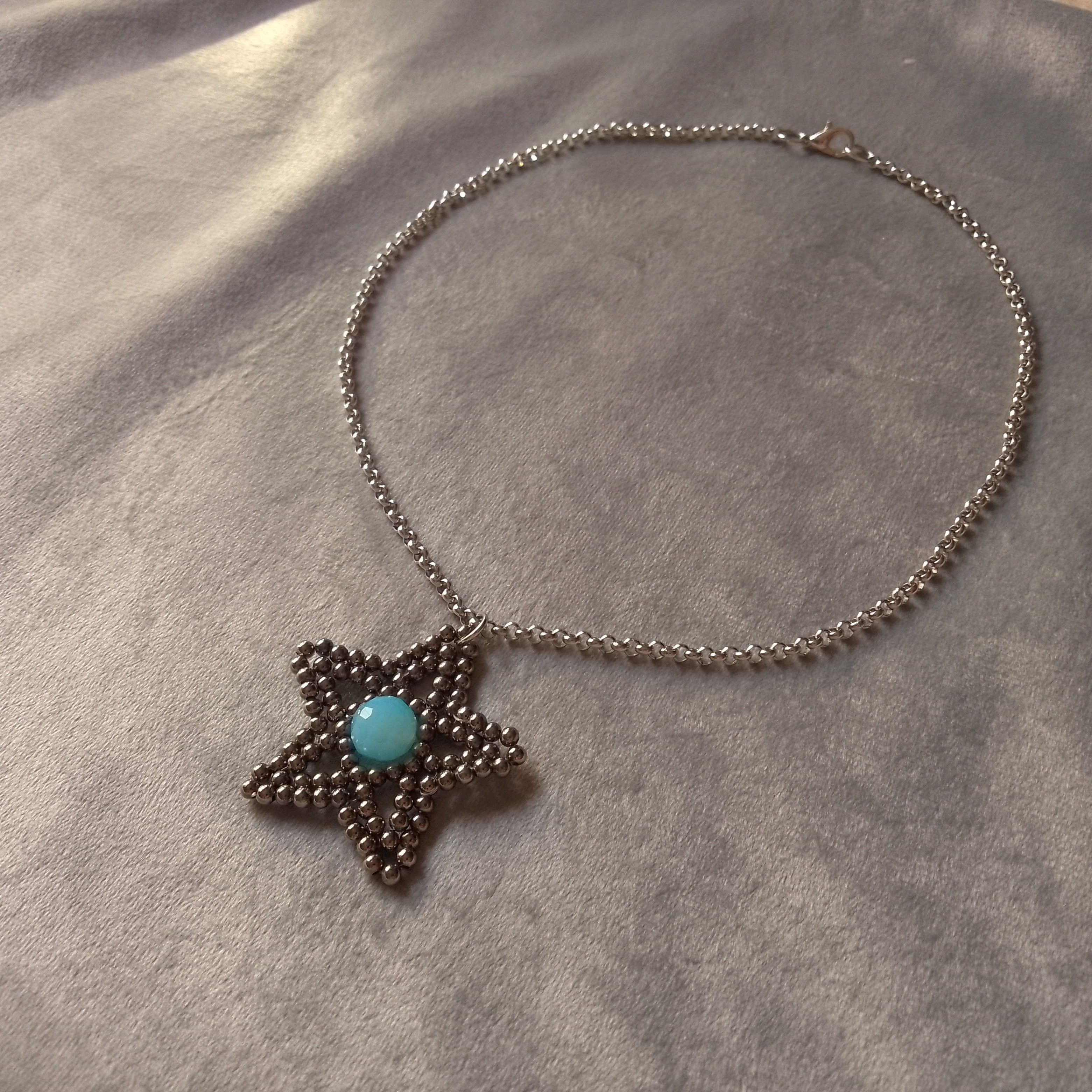 Handmade Necklace Star Beaded Pendant Blue Crystal Unique Design Size ONE SIZE - 6 Thumbnail