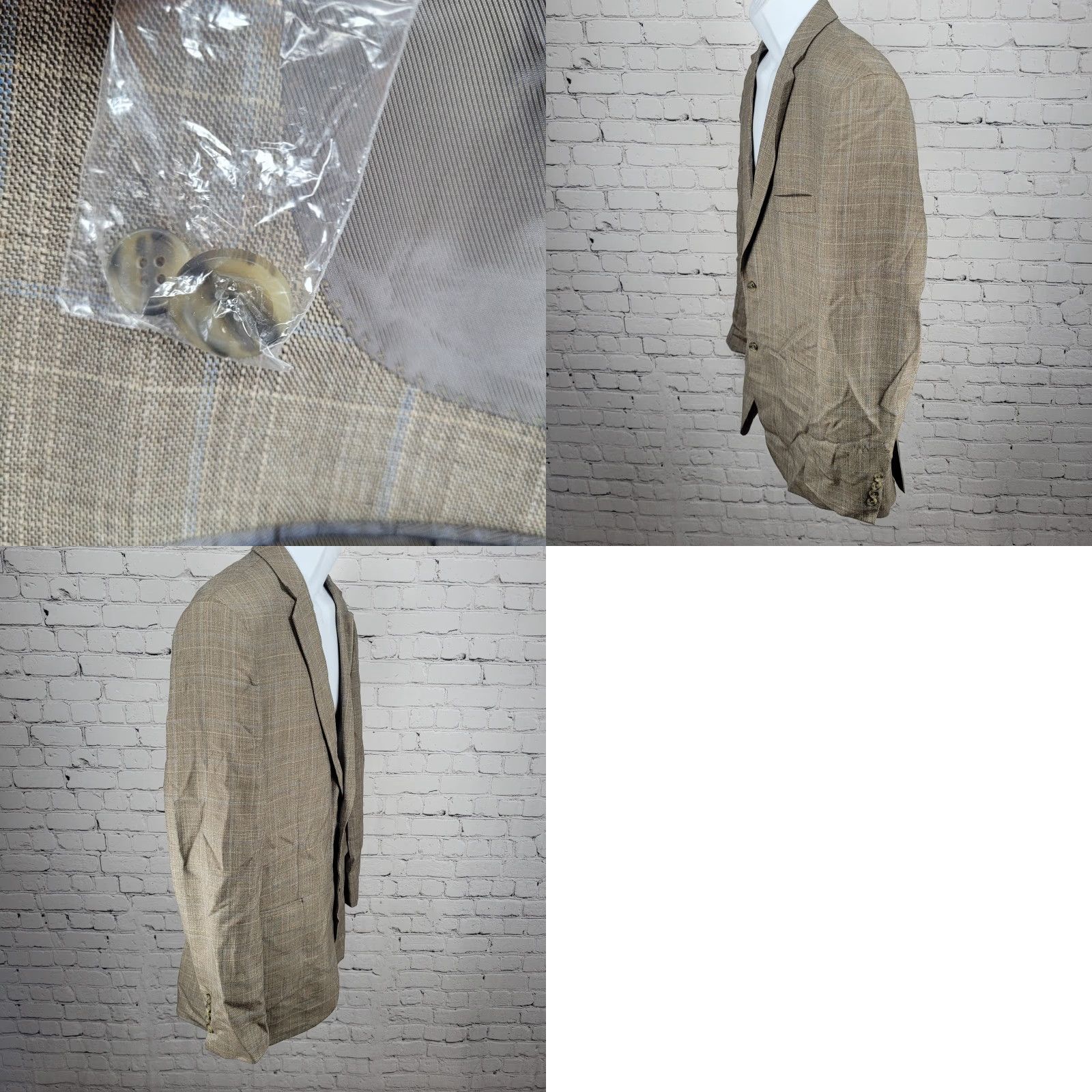 Pronto Uomo Pronto Uomo Sport Coat Jacket Brown Wool Blend Windowpane 2 Button Blazer 44L Mens Size 44R - 9 Thumbnail