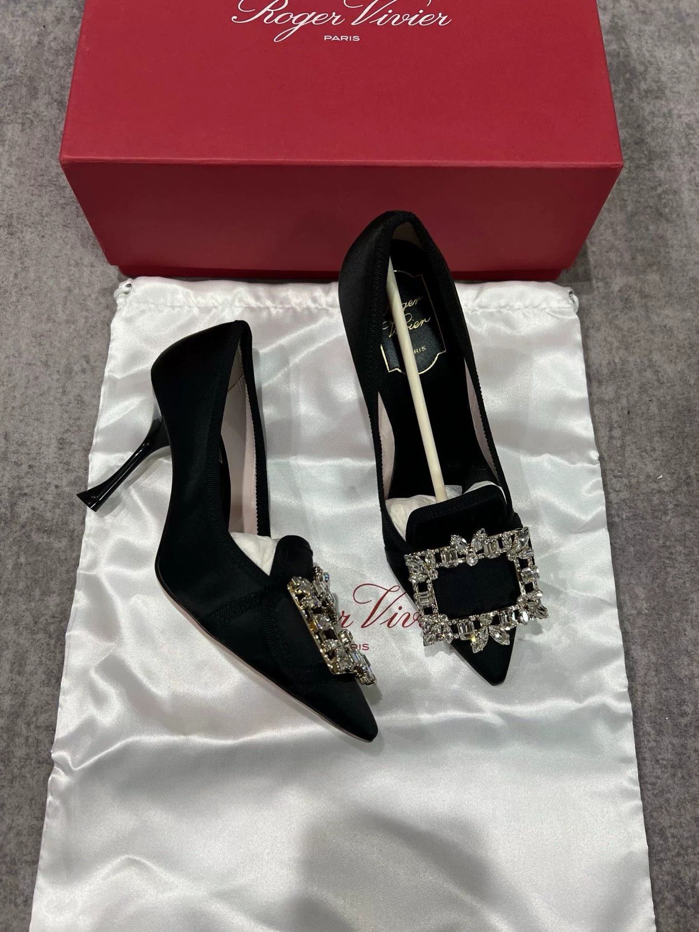 Roger Vivier Roger Vivier Diamond Buckle Satin Heels Size US 4.5 / IT 34.5 - 1 Thumbnail