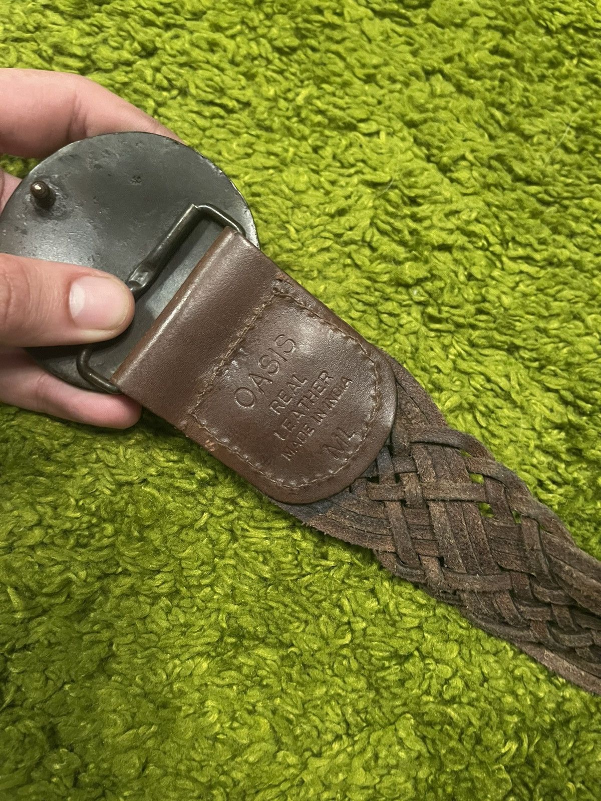 Cowboy Equipment × Genuine Leather × Vintage Western cowboy style real leather braided pleated belt Size 34 - 6 Thumbnail
