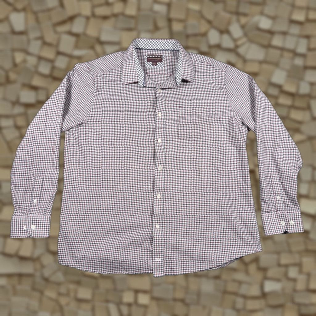 Johnston & Murphy Johnston Murphy Shirt Adult 2XL White Cotton Houndstooth Check Button-Up Jeans? Size US XXL / EU 58 / 5 - 1 Thumbnail