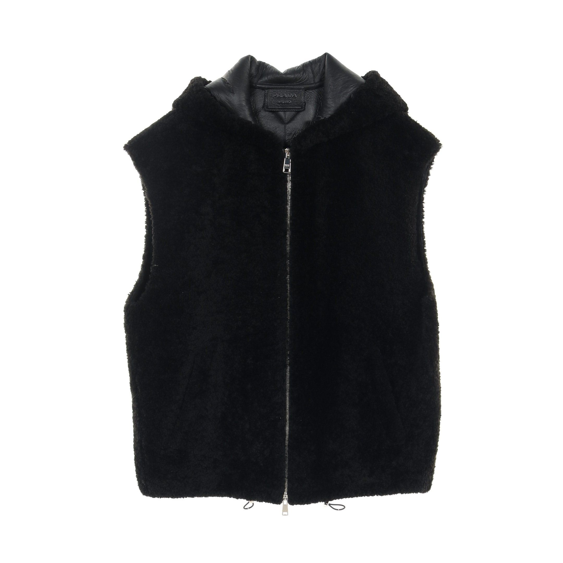 Prada Nappa Shearling Vest Mouton Black Hooded