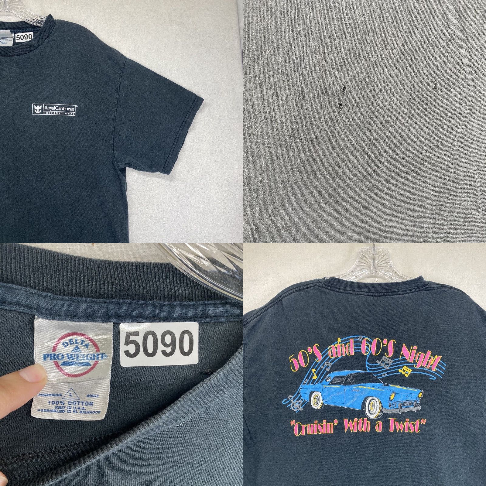 Delta VINTAGE Royal Caribbean T-Shirt 50s Cars Mens Large Faded Black Graphic Classic Music Size US L / EU 52-54 / 3 - 8 Thumbnail
