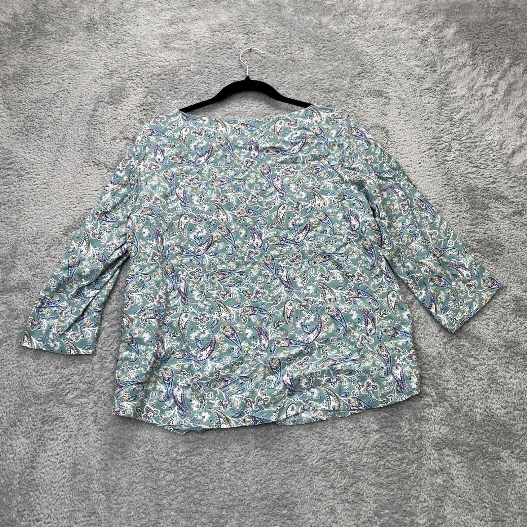 J. Jill J Jill Top Womens Petite Small Green Blouse Paisley Knit 3/4 Sleeve Round Neck Slit Easy Care Blouse Shirt Size S / US 4 / IT 40 - 5 Thumbnail