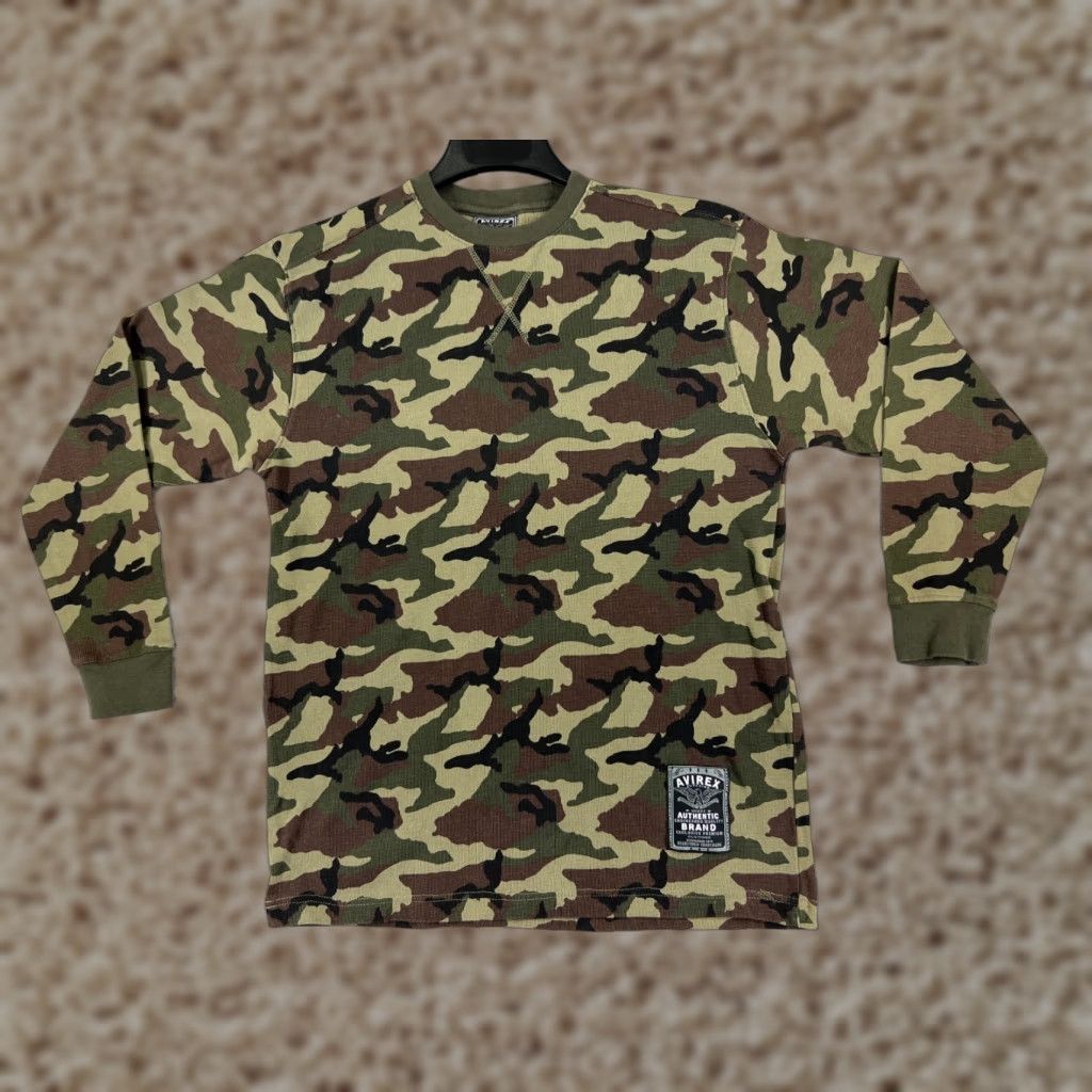 Avirex Avirex Shirt Adult S Green Brown Woodland Camo Waffle Knit Thermal Cotton Crew Neck Embroidered Logo Vintage Mens T-Shirt Long Sleeve Size US S / EU 44-46 / 1 - 1 Thumbnail