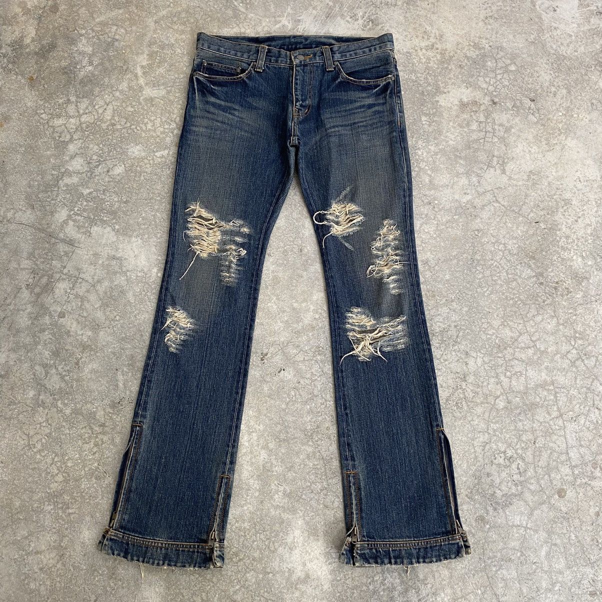 Japanese Brand Koromo X Rico Japan Muddy Blue Ripped Flared Denim Jeans ...