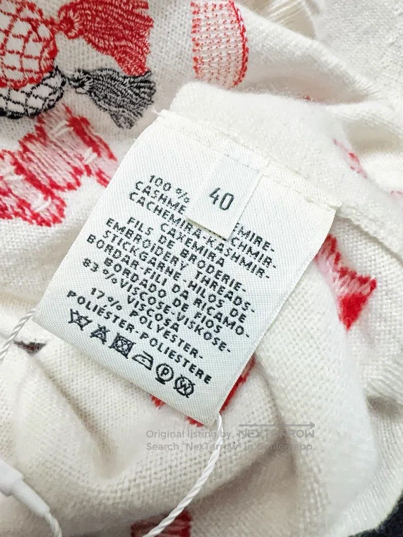 Hermes Hermes Red and White Embroidered Logo Pattern Cashmere Swe Size S / US 4 / IT 40 - 8 Thumbnail