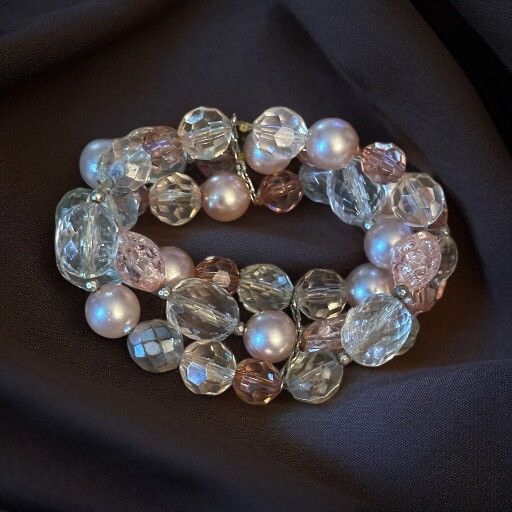 Other Chunky stacked rose and clear bead stretch bracelet Size ONE SIZE - 1 Thumbnail