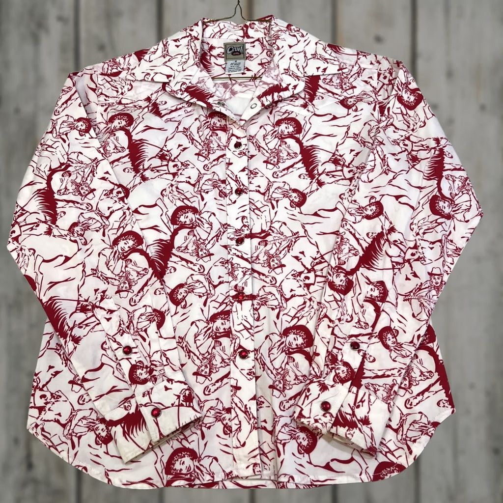 Vintage VINTAGE? No. Western Pearl Snap Shirt Womens M Cowgirls Horses All Over Print Cotton Spandex Size M / US 6-8 / IT 42-44 - 1 Thumbnail