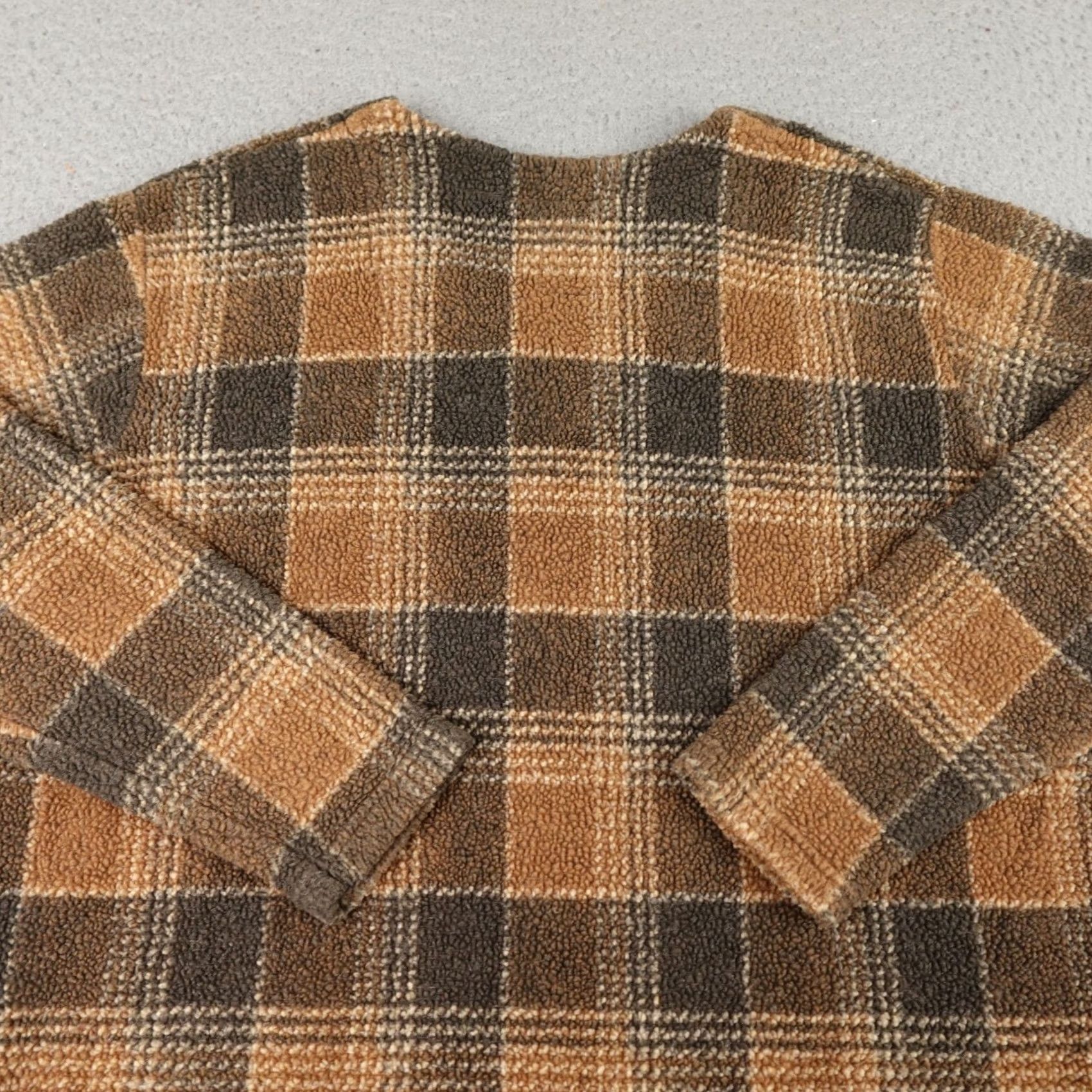 Vintage VINTAGE Womens Medium Brown Plaid Fleece V-Neck Pullover Made In USA Sweater Size M / US 6-8 / IT 42-44 - 7 Thumbnail