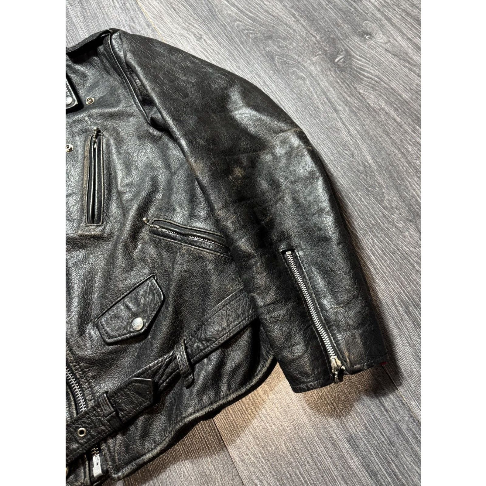 Leather 90s Vintage Leather Biker Distressed Jacket Size US M / EU 48-50 / 2 - 6 Thumbnail