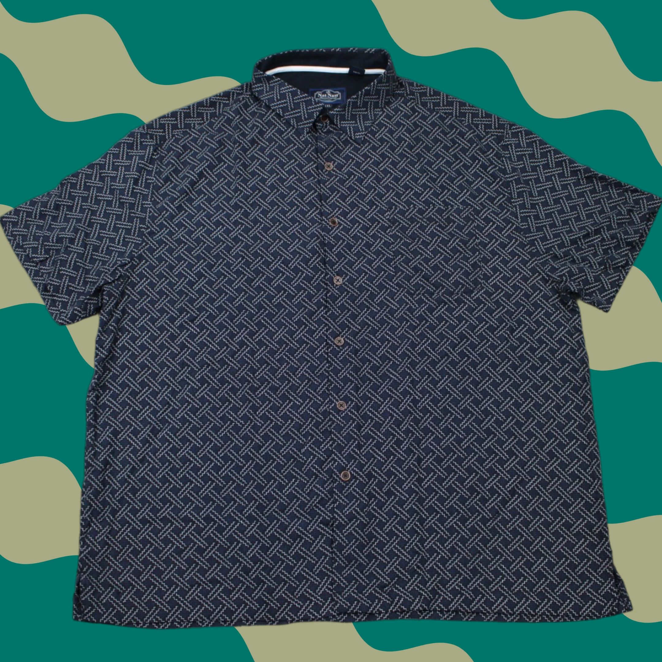 Nat Nast Nat Nast Shirt Mens 2XL XXL Black Geometric Silk/Cotton Short Sleeve Button Up Size US XXL / EU 58 / 5 - 1 Thumbnail
