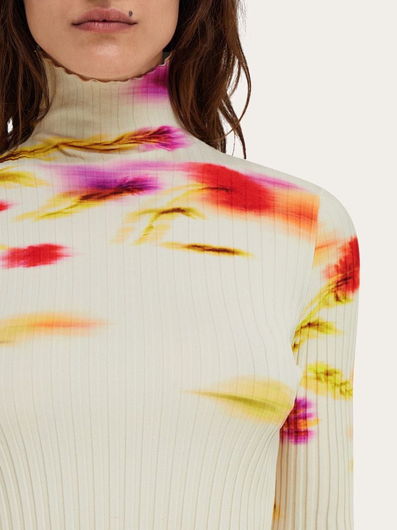 Salvatore Ferragamo o1s1rm0526 Blossom Print Mockneck Sweater in Multicolor Size L / US 10 / IT 46 - 5 Thumbnail