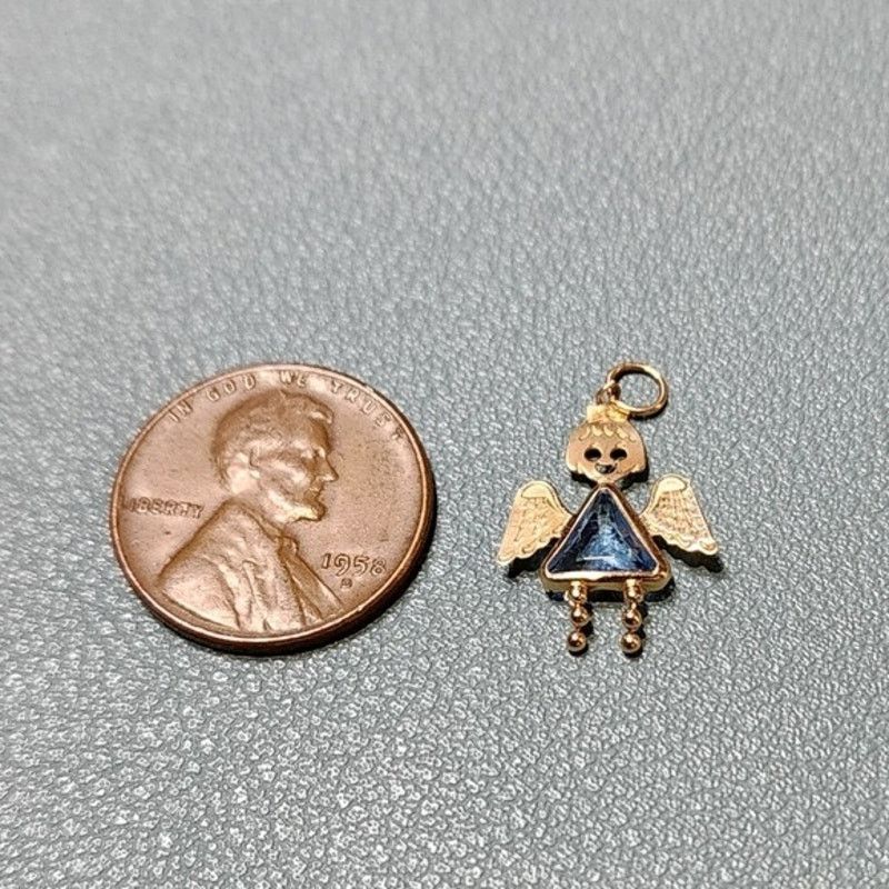 Vintage 14k Yellow Gold Angel Charm Birthstone Aquamarine Pendant Size ONE SIZE - 2 Thumbnail