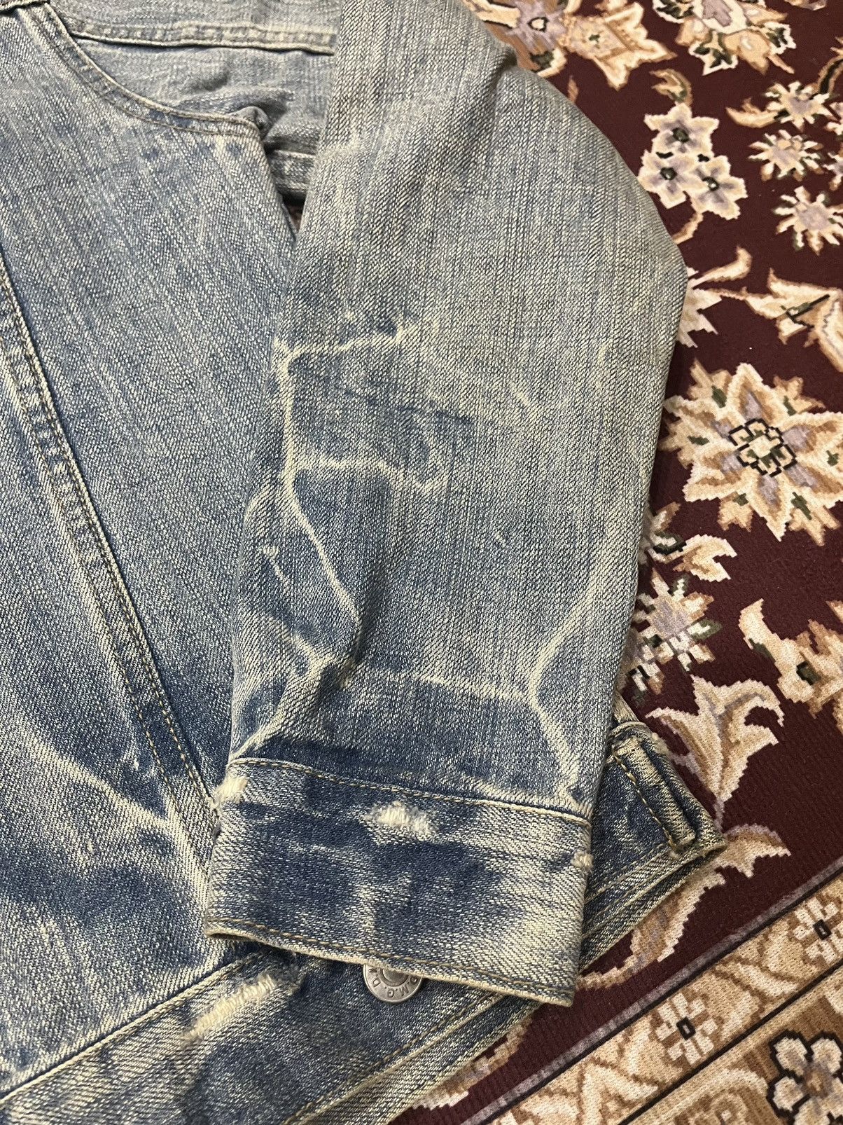 OMNIGOD Vintage Domingo Omnigod Distressed Stain Denim Jacket Size XS / US 0-2 / IT 36-38 - 14 Thumbnail