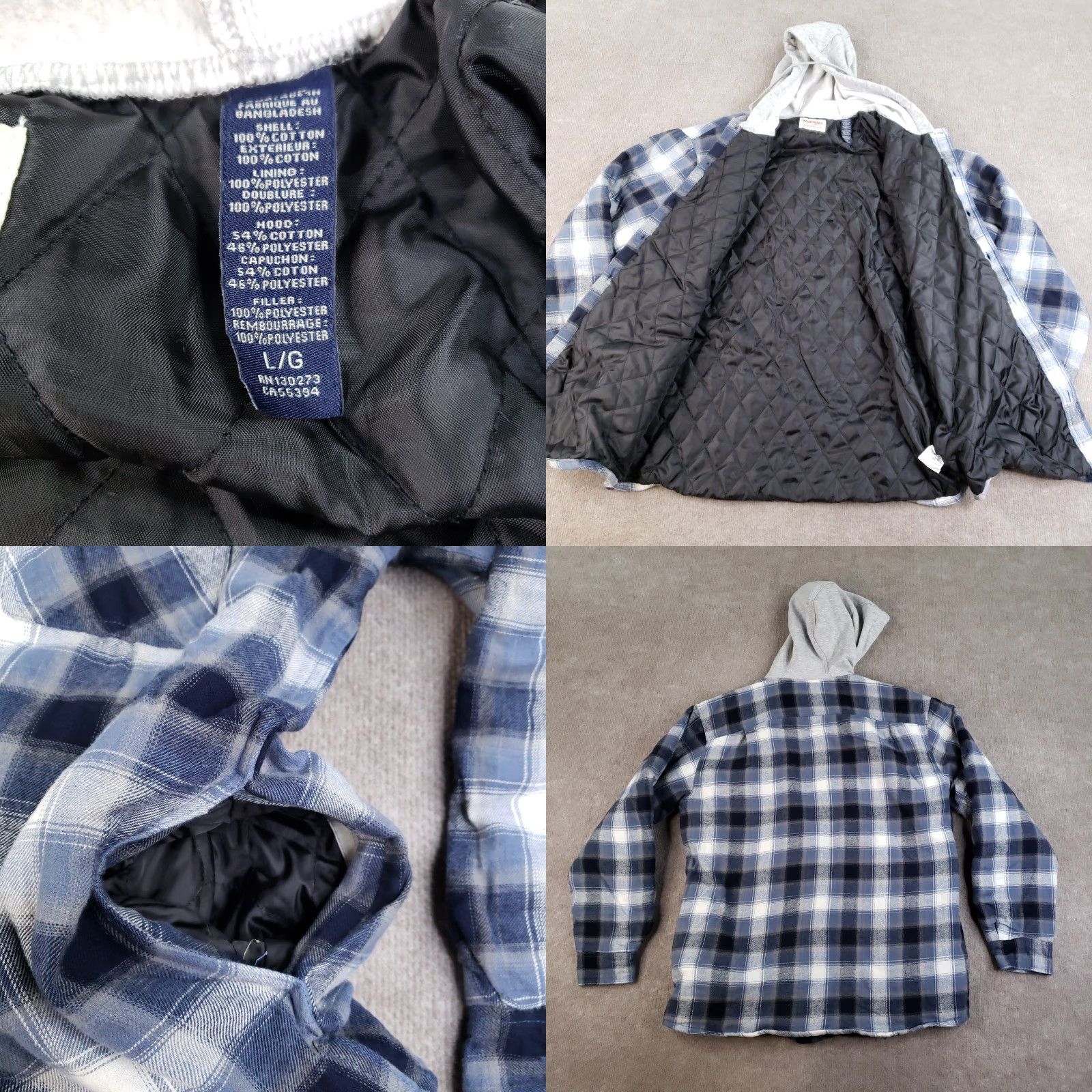 Wrangler Wrangler Jacket Mens Large Blue Plaid Hooded Quilted Lined Flannel Button Front Size US L / EU 52-54 / 3 - 8 Thumbnail