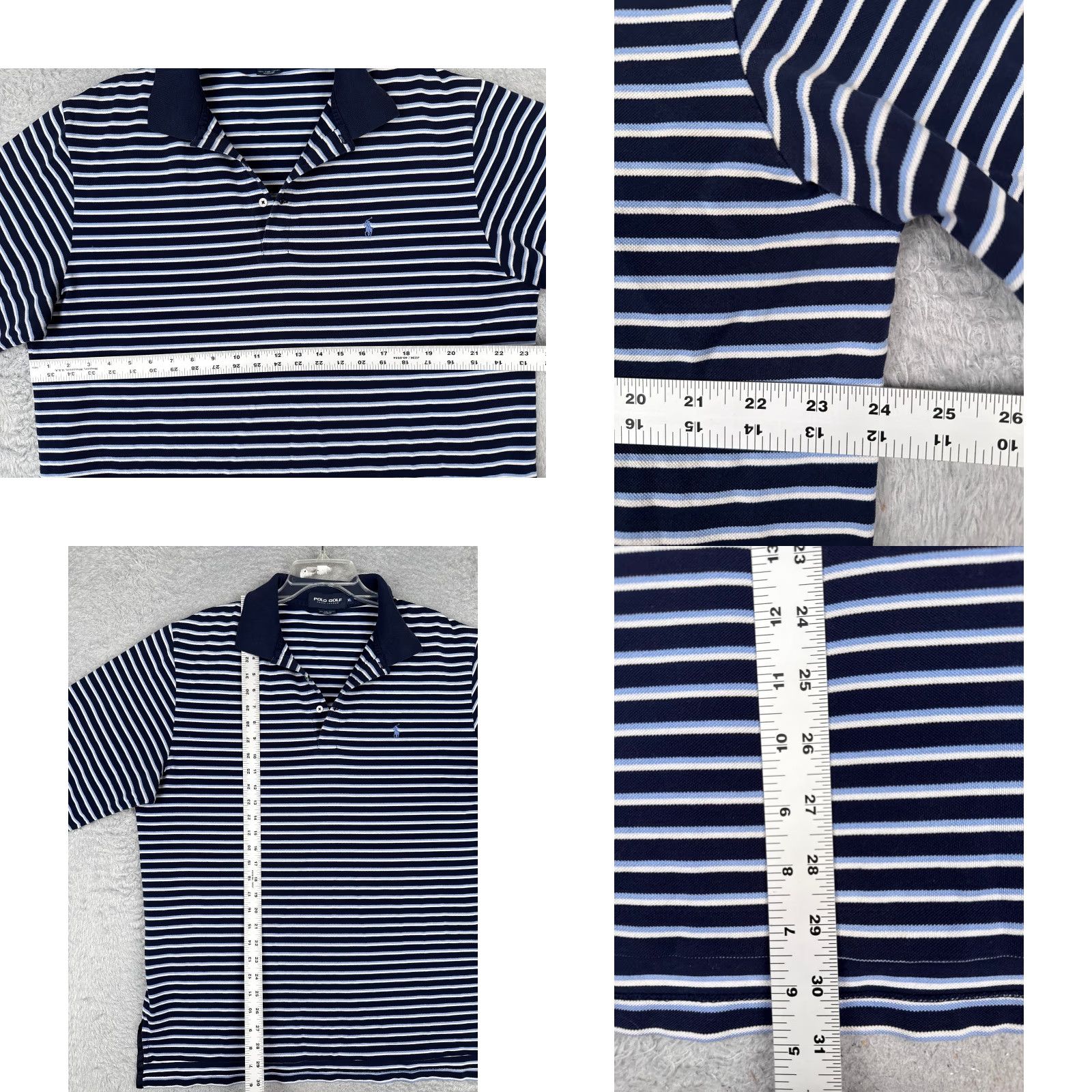 Ralph Lauren VINTAGE Ralph Lauren Polo Golf Shirt Men XL Blue Stripe Cotton Slim Fit Short Sleeve, 100% Cotton, Regular, Read Size US XL / EU 56 / 4 - 8 Thumbnail