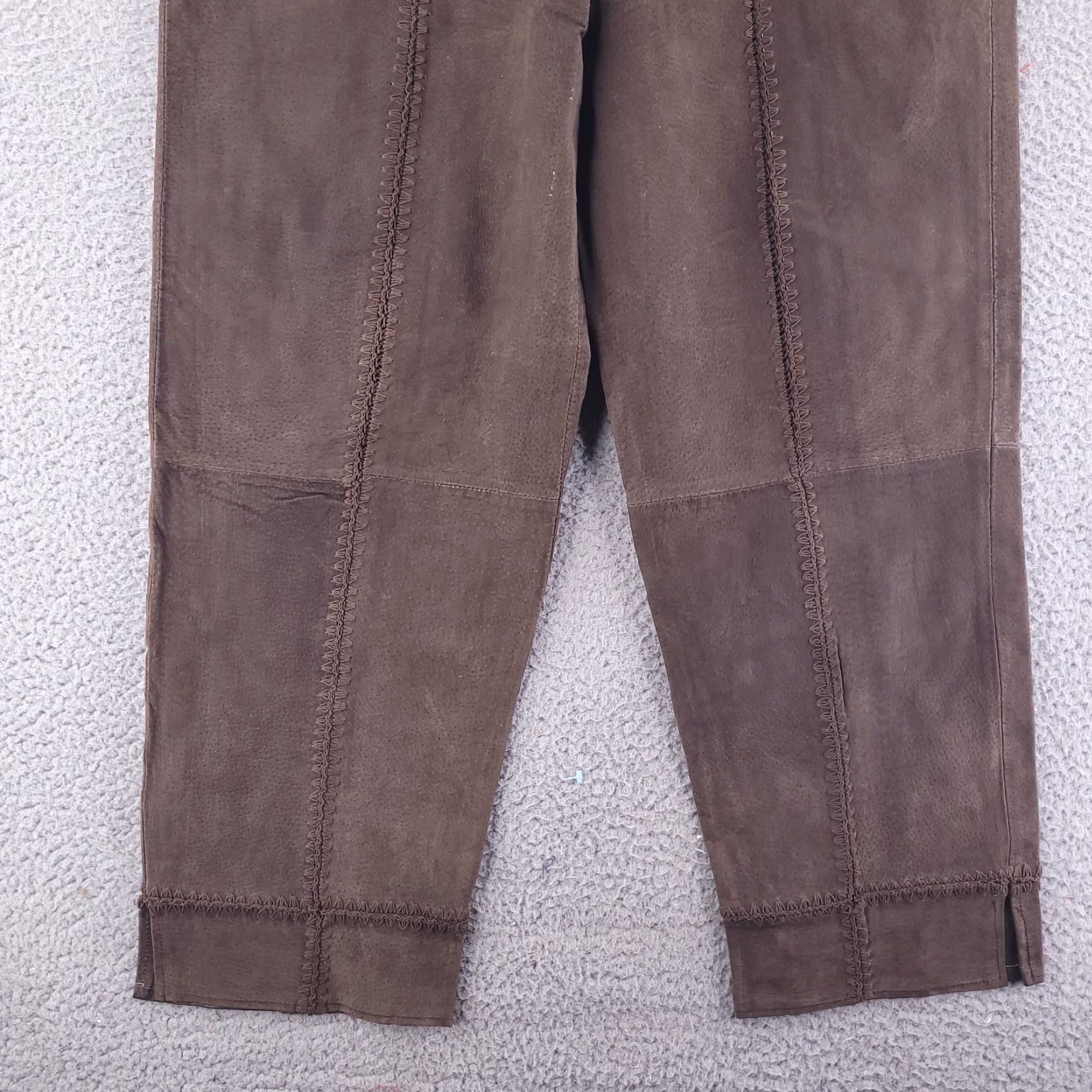 Vintage Selene Sport Pants Unisex 30x29 Brown Leather Patchwork High Rise Real Genuine Chino Straight Size 30" / US 8 / IT 44 - 2 Thumbnail