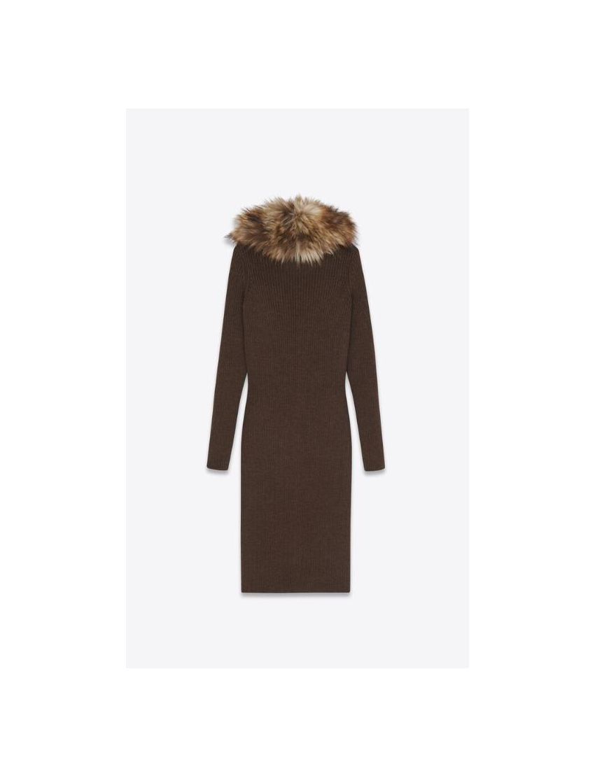 Saint Laurent Paris o1s1wg111024 Long Cardigan Dress in Dark Brown Size S / US 4 / IT 40 - 2 Thumbnail