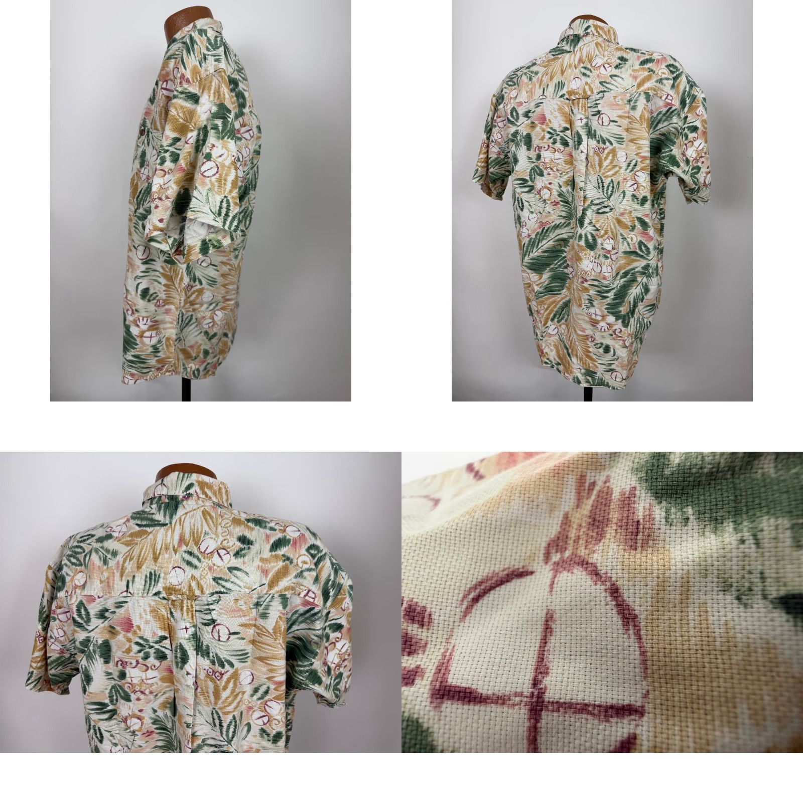Chaps VINTAGE Chaps Shirt Men 90s Hawaiian Oxford Button-Up Short Sleeve Beige Cotton Floral Graphic Print Pocket Mens Large Size US L / EU 52-54 / 3 - 8 Thumbnail