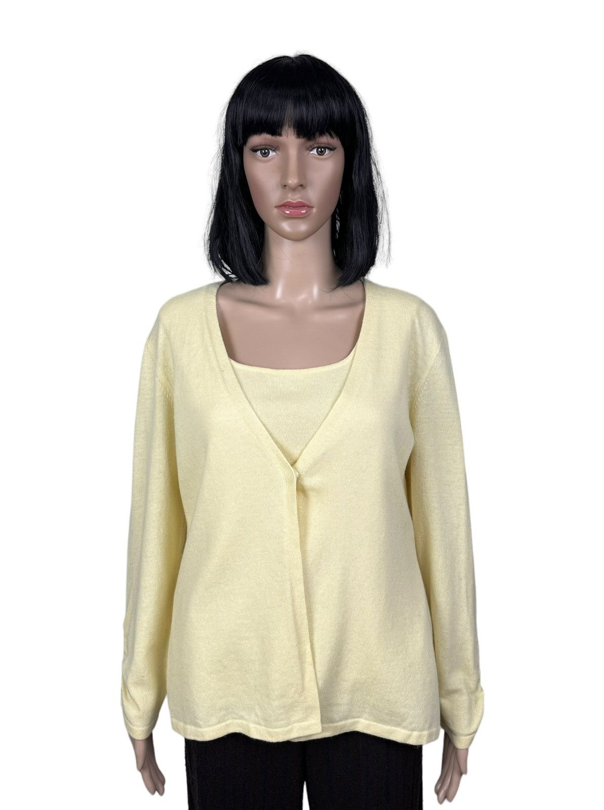 image of Escada Knit Set Cardigan+Tank Wool-Cashmere-Silk Size 44 in Yellow, Women's
