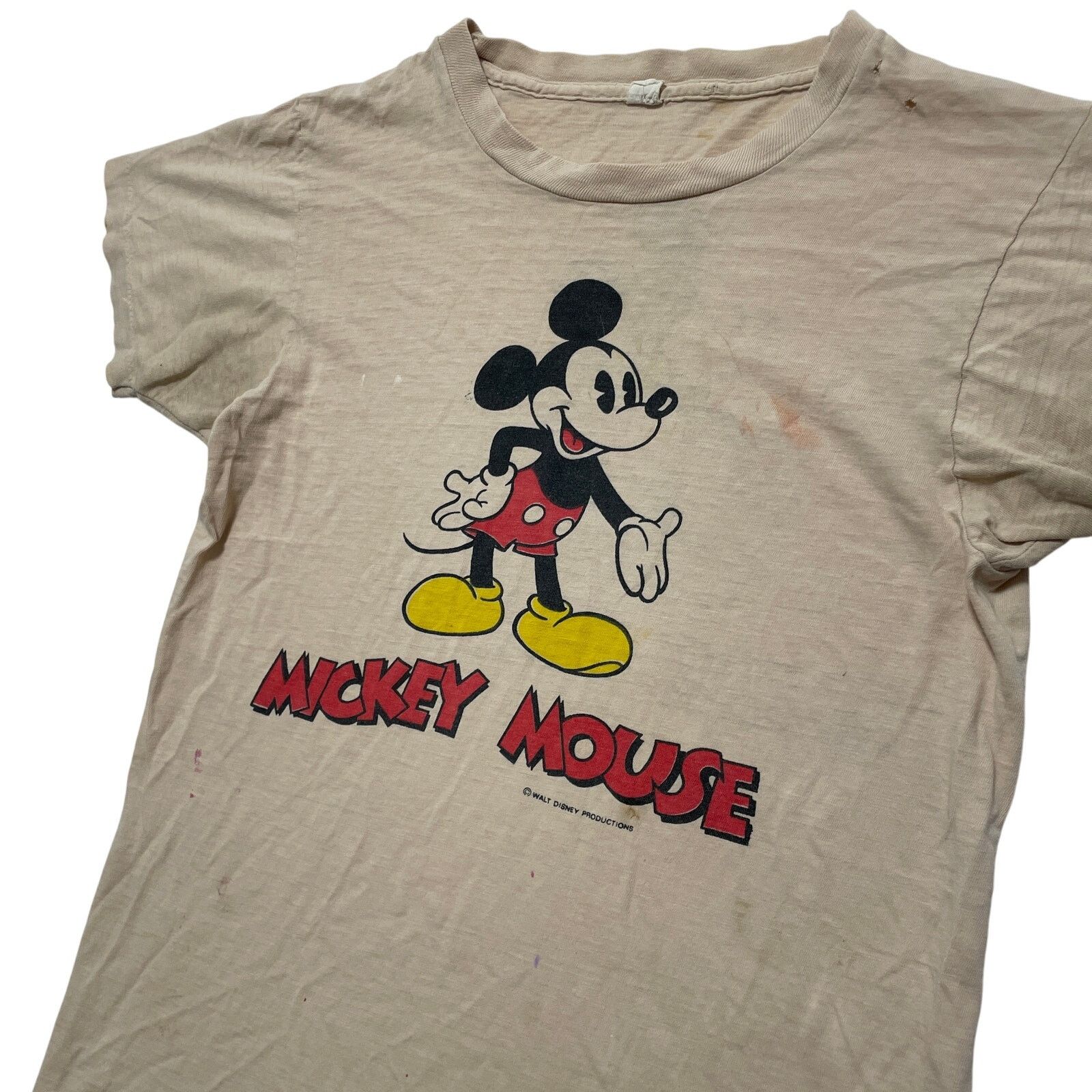 Hanes VTG 70's Mickey Mouse Tan Double Sided Graphic T-Shirt S Size US L / EU 52-54 / 3 - 2 Thumbnail