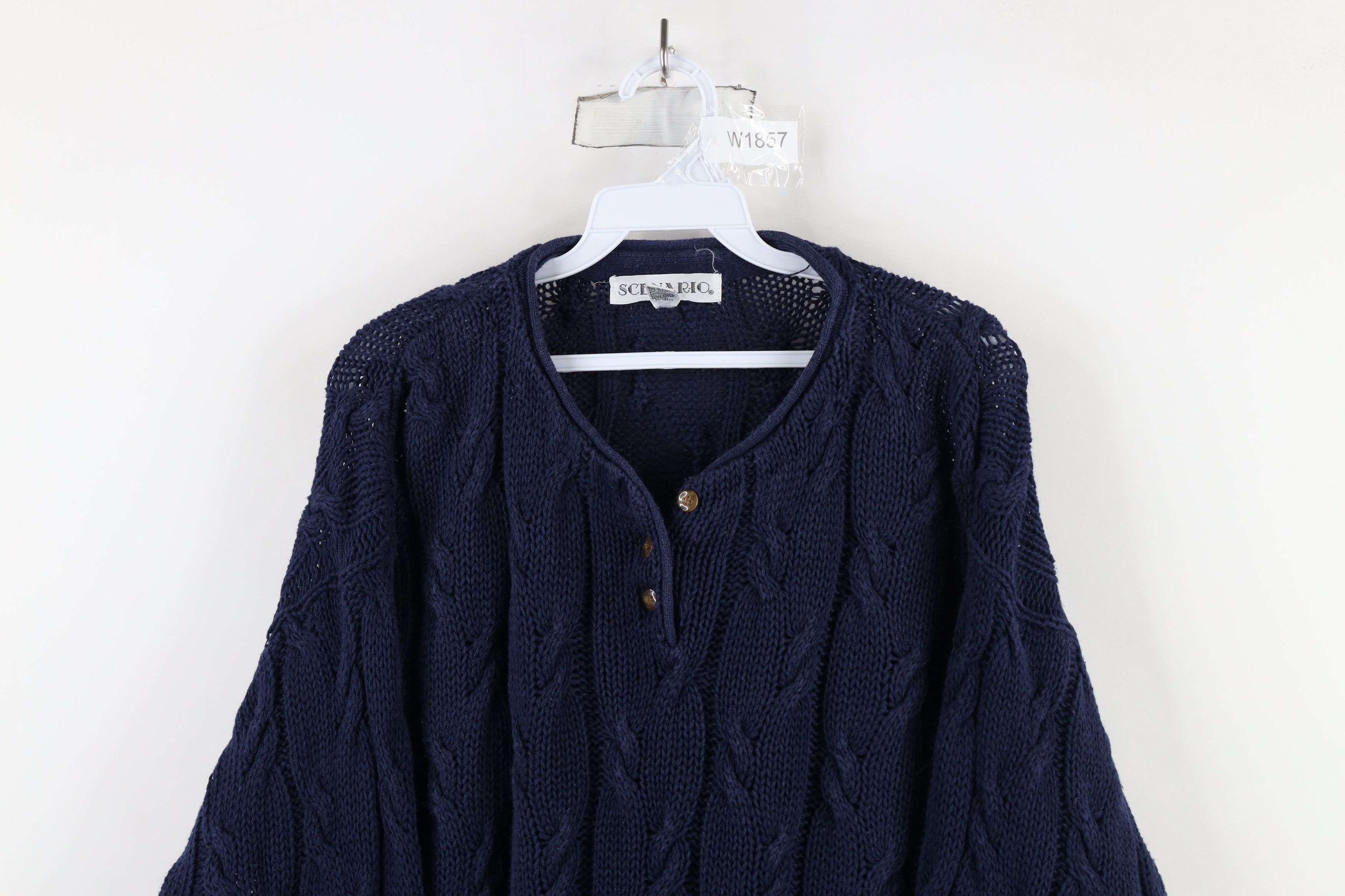 Vintage Vintage 90s Streetwear Cable Knit Henley Sweater Navy Blue Size S / US 4 / IT 40 - 2 Thumbnail
