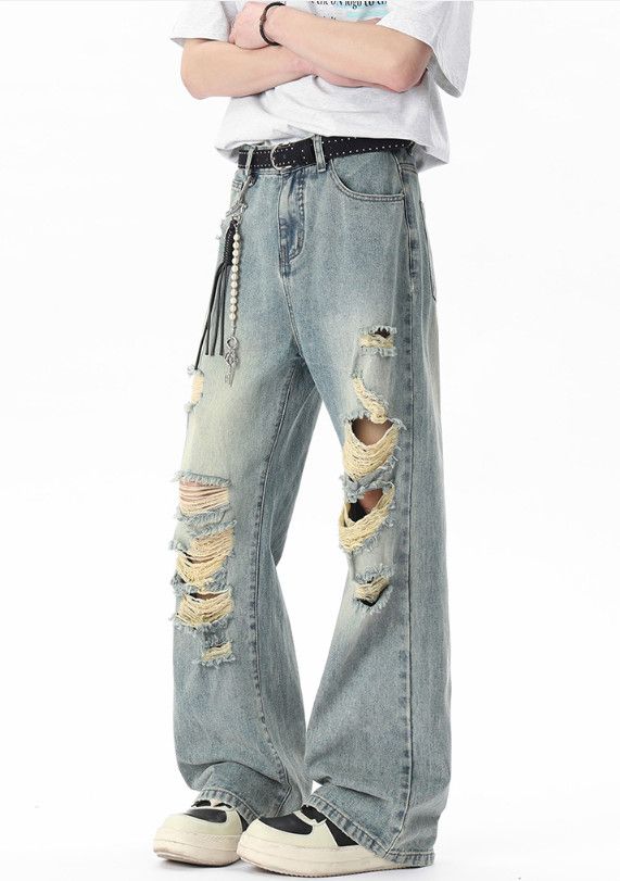 Vintage Men's Trendy American-Style Loose-Fit Distressed Jeans Size US 32 / EU 48 - 2 Thumbnail