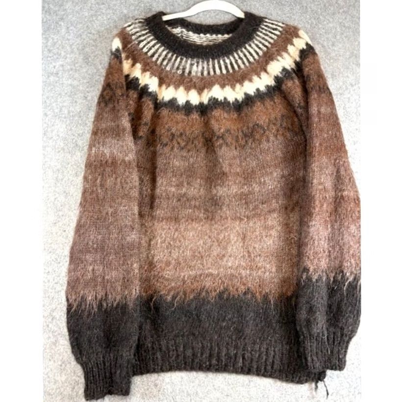 Vintage VINTAGE Lopapeysa Wool Mock Mohair Sweater Mens S Brown Nordic Fair Isle Pullover Regular Size XS? Size US S / EU 44-46 / 1 - 2 Thumbnail