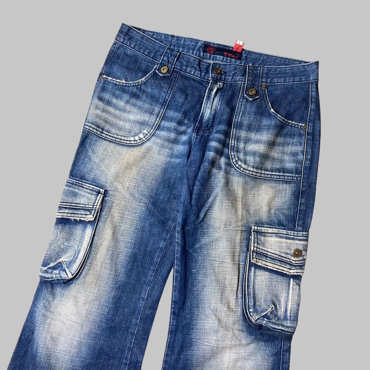 Tornado Mart 2.ON - Flared Fatigue Cargo Washed Jeans Japanese Brand Size US 34 / EU 50 - 2 Thumbnail
