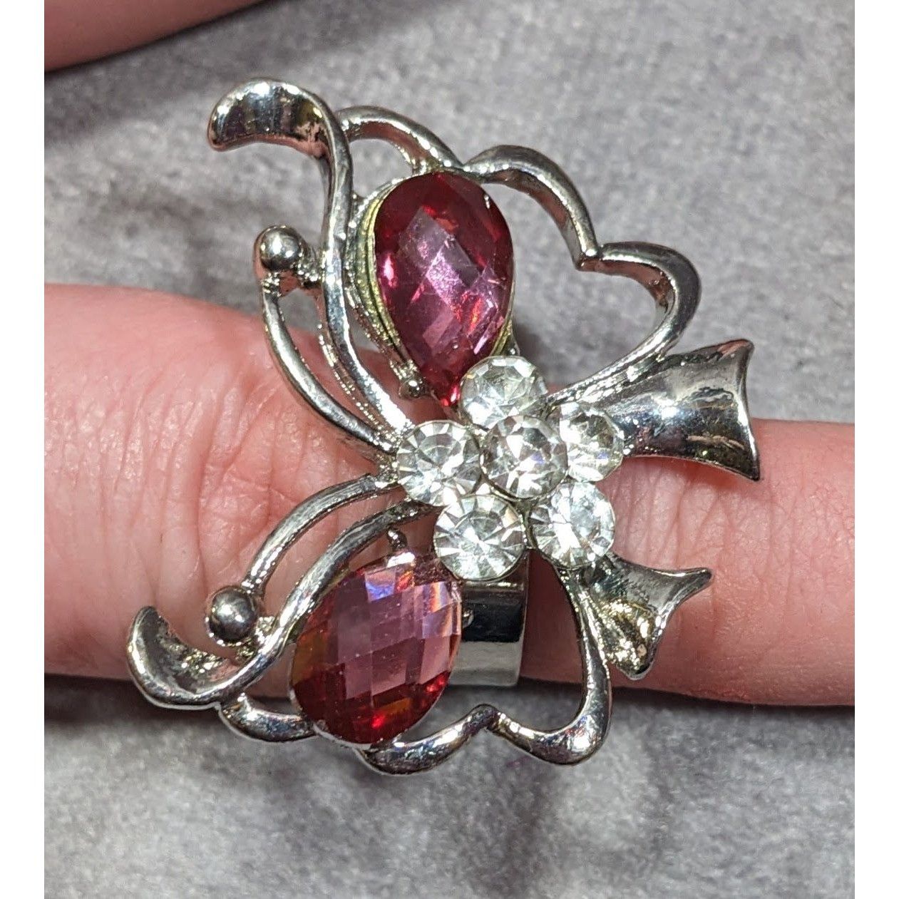 Other Fairycore Butterfly Pink And Silver Tone Gemmed Ring Size 6 Size ONE SIZE - 9 Thumbnail