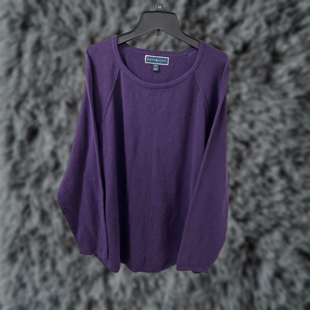 Vintage VINTAGE Karen Scott Sweater Womens 2XL Purple Dynasty Crew Neck Knit Cotton NWT Raglan Long Sleeve Pullover Curve Hem Casual Shirt Size XXL / US 16-18 / IT 52-54 - 1 Thumbnail