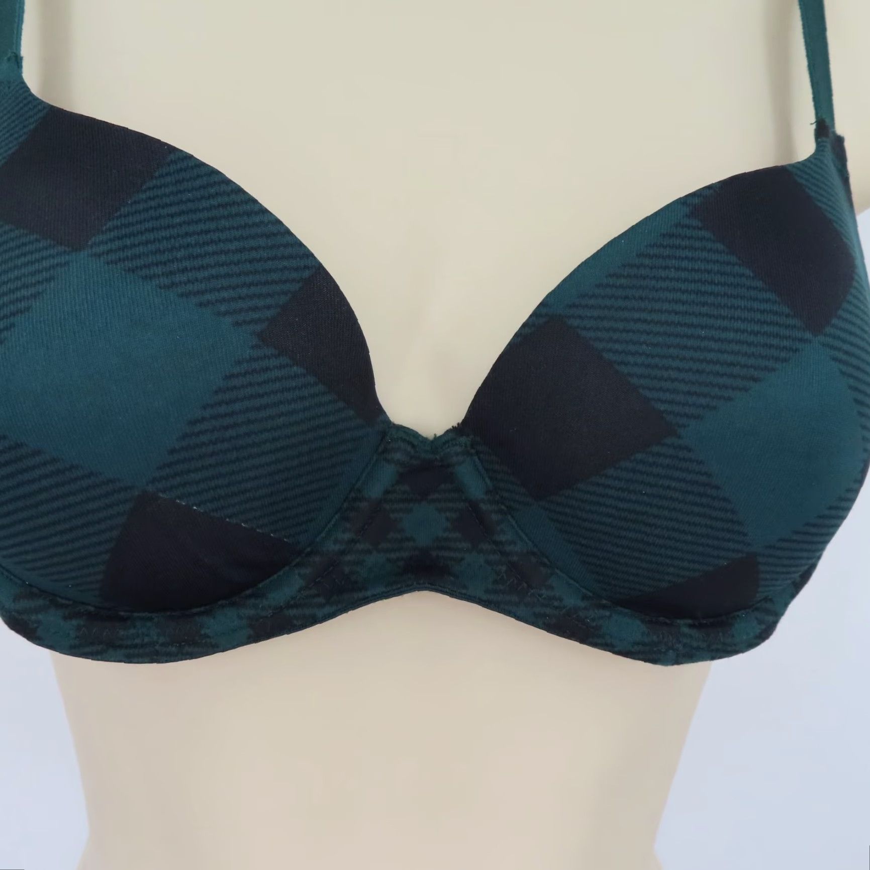 Vintage PINK Victoria's Secret Wear Everywhere Lightly Lined Bra 34A Green Plaid Tartan Underwire Push Up Women Size ONE SIZE - 3 Thumbnail
