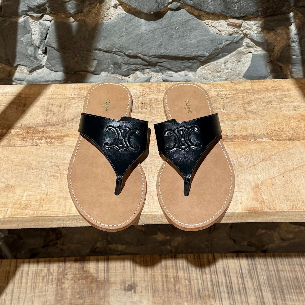 Celine Celine Black Leather Triomphe Logo Lympia Thong Sandals Size US 9 / IT 39 - 3 Thumbnail