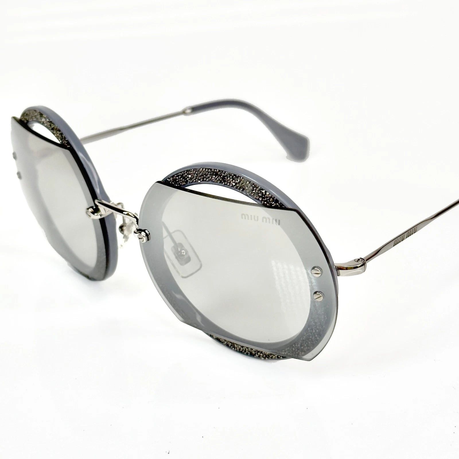 Miu Miu MIU MIU MU06SS REVEAL GLITTER 06S Silver Mirrored Sunglasses Size ONE SIZE - 4 Thumbnail
