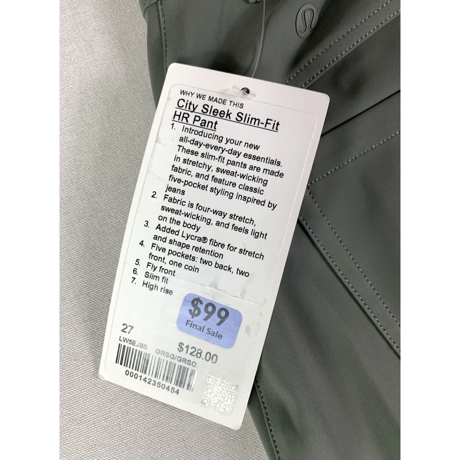 Lululemon Lululemon City Sleek Slim-Fit 5 Pocket High-Rise Pant Gray 27x30 Women's Nylon Spandex NWT Size 27" / US 4 / IT 40 - 6 Thumbnail