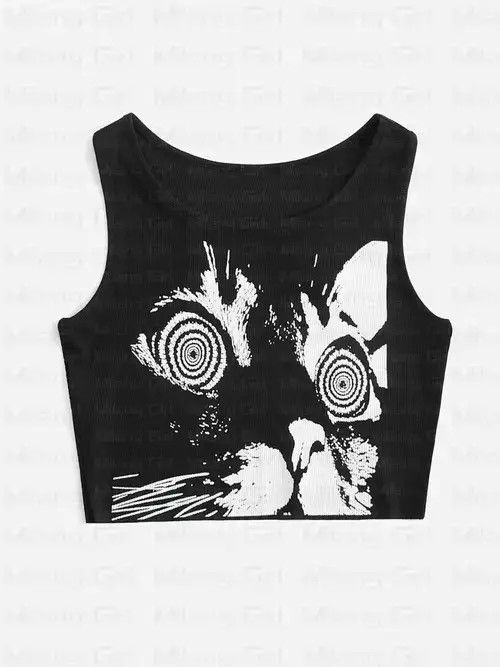 Other Gothic Cat Graphics Women Black Tops Size ONE SIZE - 1 Thumbnail