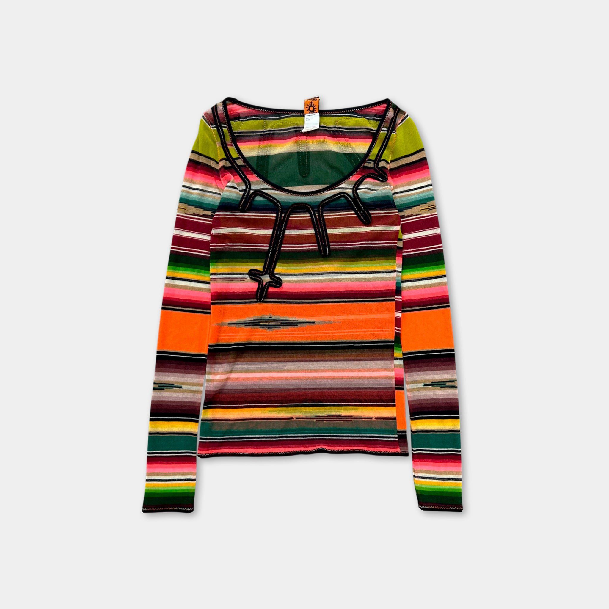 Jean Paul Gaultier Jean Paul Gaultier Soleil "Serape" Stripe Mesh Longsleeve Size S / US 4 / IT 40 - 1 Thumbnail