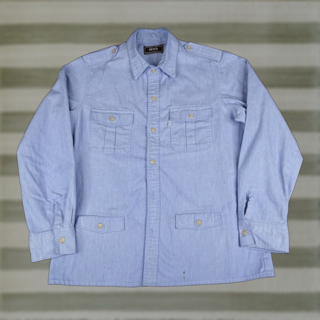 VINTAGE Levi's Shirt Mens XL Blue Button-Up Sportswear Pantela White Tab 80s 70s