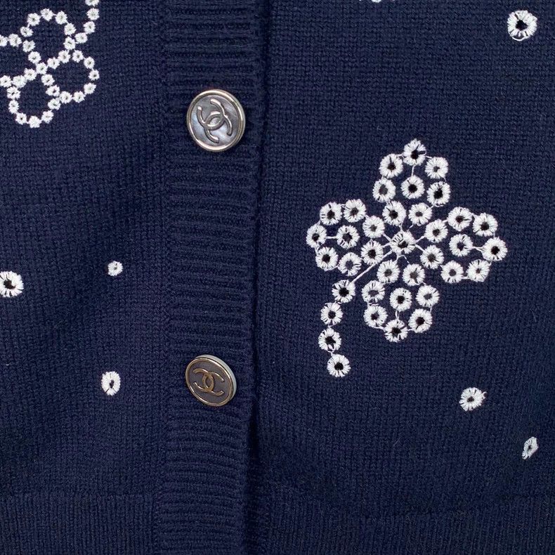 Chanel ChanelDark blue logo digital print embroidered cashmere sho Size XXS / US 00 / IT 34 - 5 Thumbnail