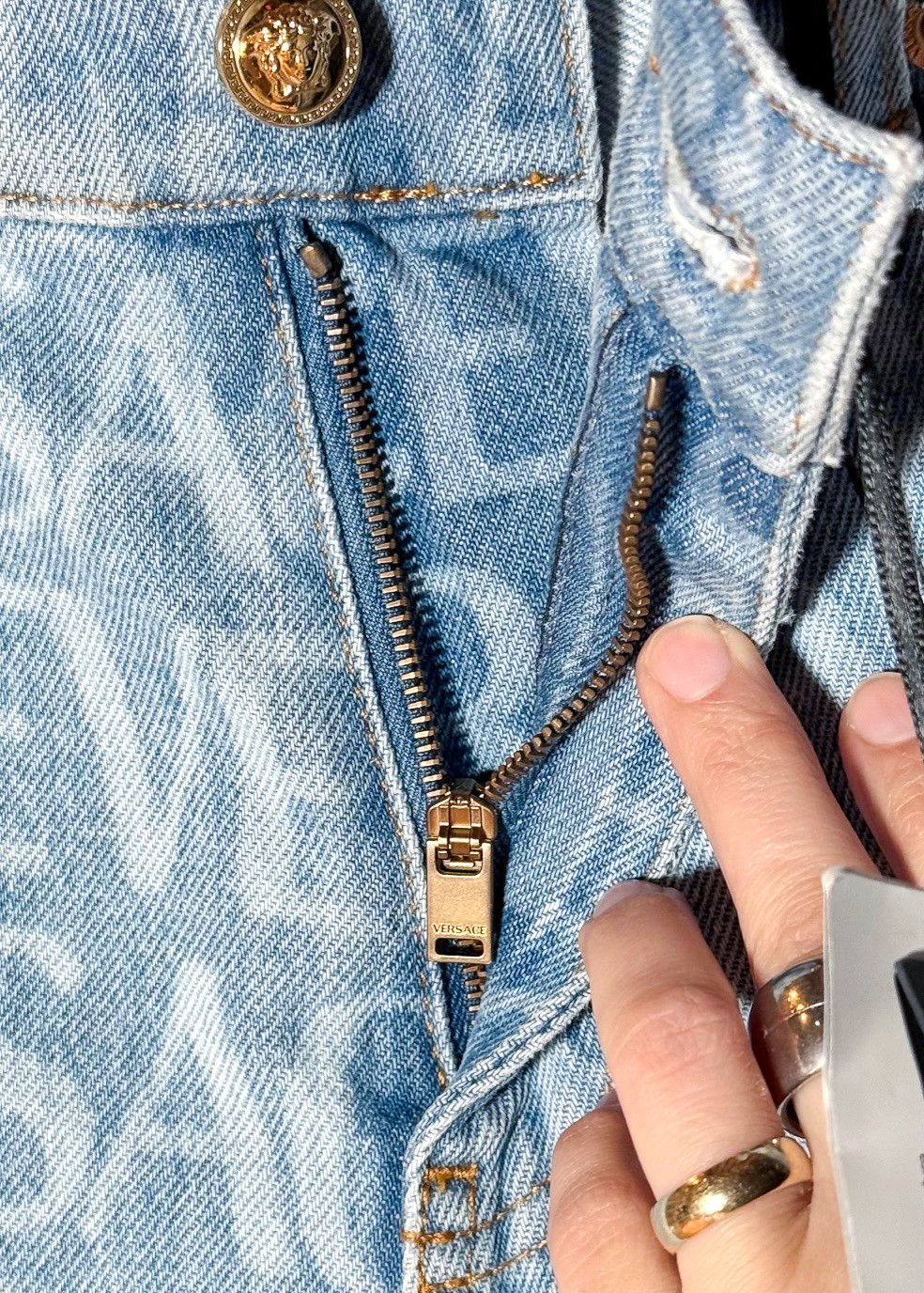 Versace Versace Washed Light Blue All Over Logo Jeans Size US 29 - 9 Thumbnail