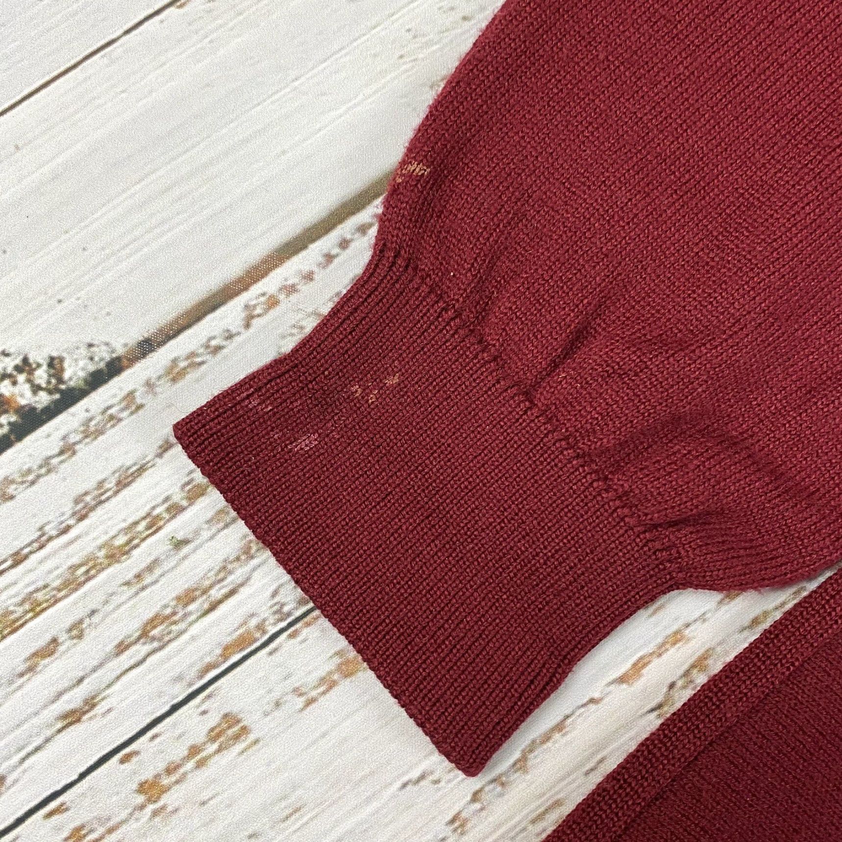 Jim Thompson VINTAGE Norm Thompson Wool Blend Sweater Mens M Crew Neck Red Geometric Retro Cosby Patch Knit Pullover All Seasons 20th Century Style Mens Size US M / EU 48-50 / 2 - 4 Thumbnail