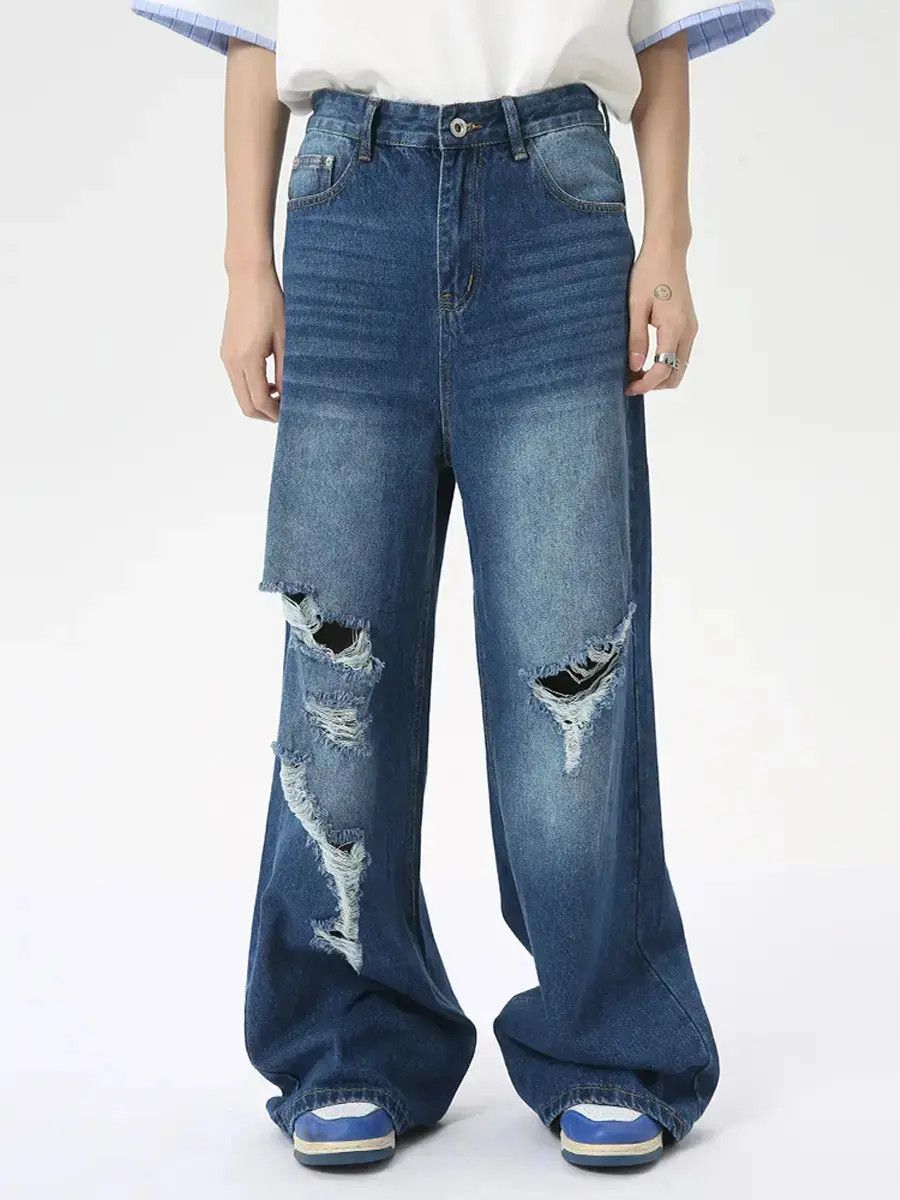 Japanese Brand Retro loose washed ripped jeans Size US 32 / EU 48 - 4 Thumbnail