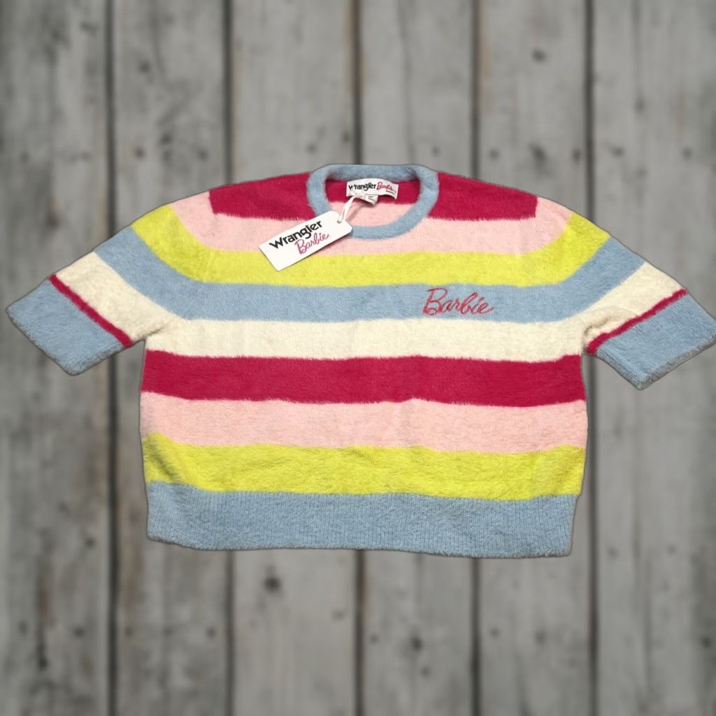 Wrangler WRANGLER BARBIE CROPPED FUZZY RAINBOW SWEATER Women Medium Stripe NWT Size M / US 6-8 / IT 42-44 - 1 Thumbnail