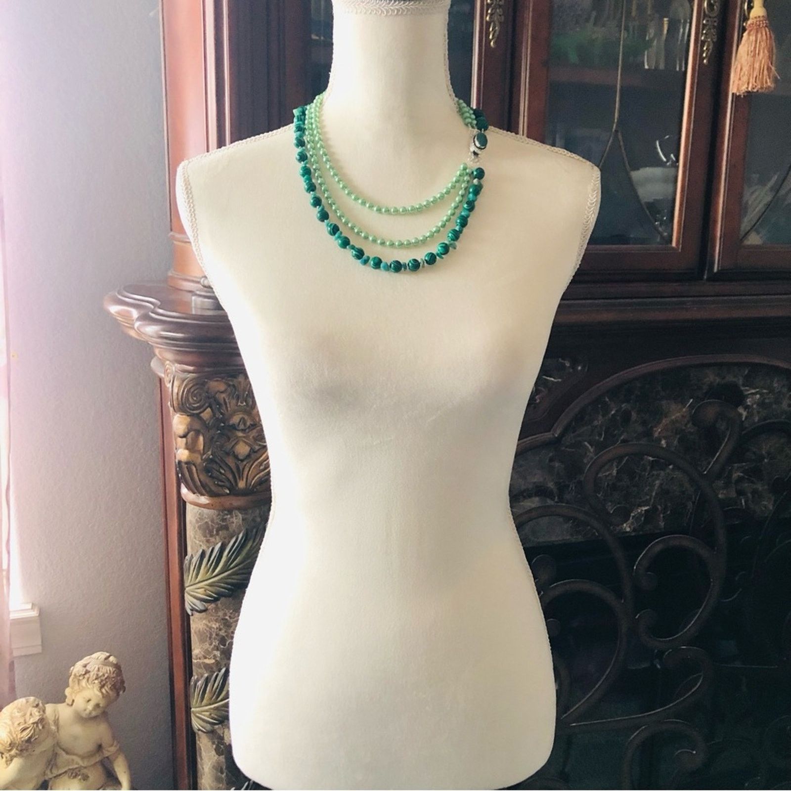 Handmade Handcrafted malachite Czech glass genuine emerald necklace Size ONE SIZE - 5 Thumbnail